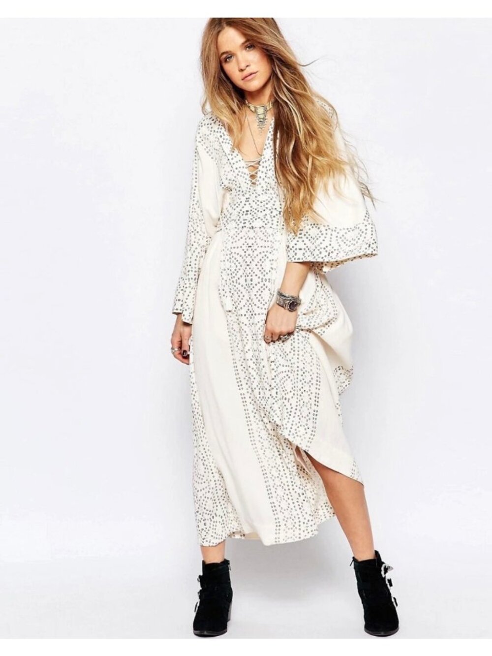 FREE PEOPLE Modern Kimono Sleeve Maxi Dress Size 10 Boho Hippie Festival Fairy